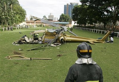 Images of the helicopter after the horrific crash which took the life the pilot and seriously injured the pilot