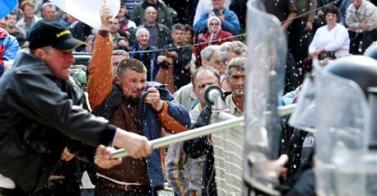 Bosnia football violence - nationalturk Sarejevo fans clash with security forces during match violence