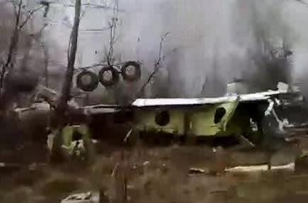 Amateur footage of the aftermath of he plane crash which killed 96 senior Polish citizens 