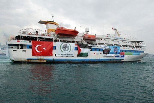 The Mavi Marmara which set sail to the Cyprus waters where they will meet with the remaining , and try to dock at Gaza where they are planning to give out the thousands of tons of aid which the ships cargo contains. 
