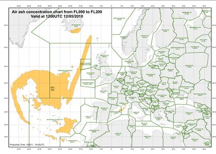 The orange blob is the huge cloud which has effected transatlantic flight in recent days. - Image by : Eurocontrole