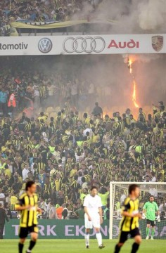 Fenerbahce stadium Fans start fires in sections of the Fenerbahce Sukru Saracoglu Stadium.