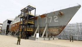 Wreckage of the South Korean Warship as the navy stand guard