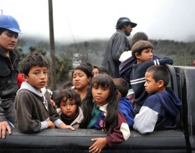 Children being evacuated in near by village - image by : Johan Ordinez : Getty Images