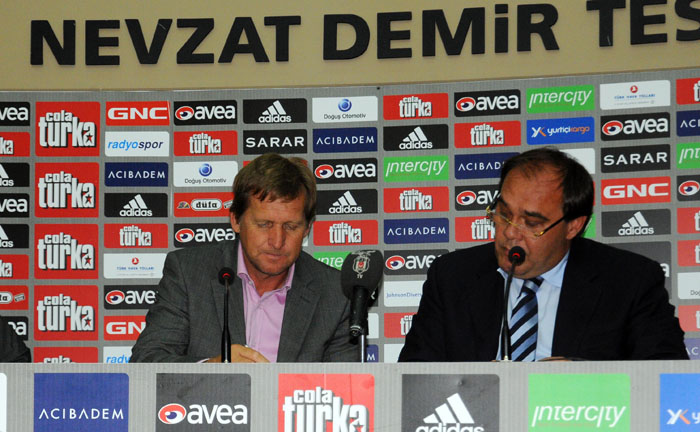 Bernd Schuster signs the papers that officially makes him the manager of Besiktas.
