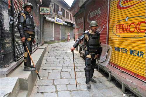 Police and troops on the streets of Srinagar