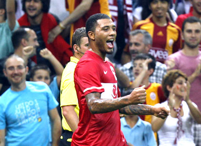 soccer-turkey-estonia-nationalturk-4890 Turkey's Kazim Kazim celebrates after scoring against Estonia during their international friendly soccer match.
