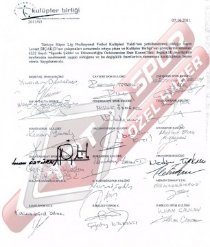 tff-union-of-football-clubs-nationalturk-0256 Union of Turkish Clubs, all 18 chairmen have signed the paper, which pave the way for reduced or none punishment for those who are involved in the match fixing