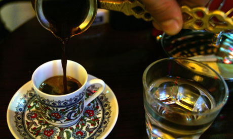 A traditional Turkish coffee is served at a coffee house in Istanbul