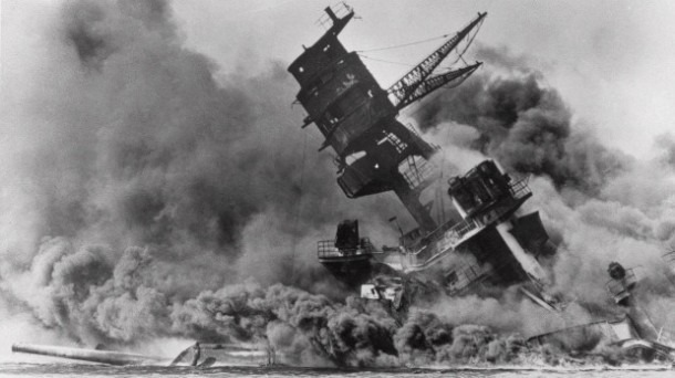 pearl-harbor-arizona-nationalturk-0347 In this Dec. 7, 1941, file photo, the battleship USS Arizona belches smoke as it topples over into the sea during a Japanese surprise attack on Pearl Harbor, Hawaii. Wednesday is the 70th anniversary of the attack that brought the United States into the Second World War.