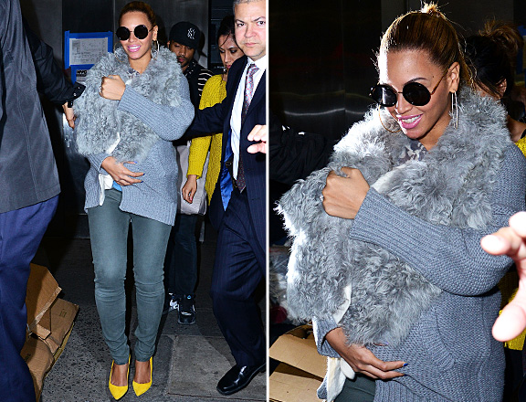 Beyonce kept her baby Blue Ivy Carter covered up against NYC cold