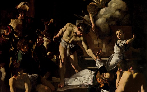A painting, entitled 'Chiamata di San Matteo' by Caravaggio