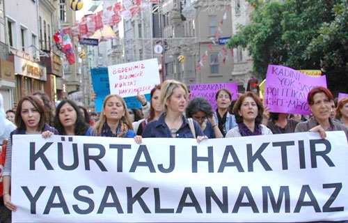 Abortion in Turkey : Punishable crime from now on..women holding a banner reads Abortion is a right cannot be banned.