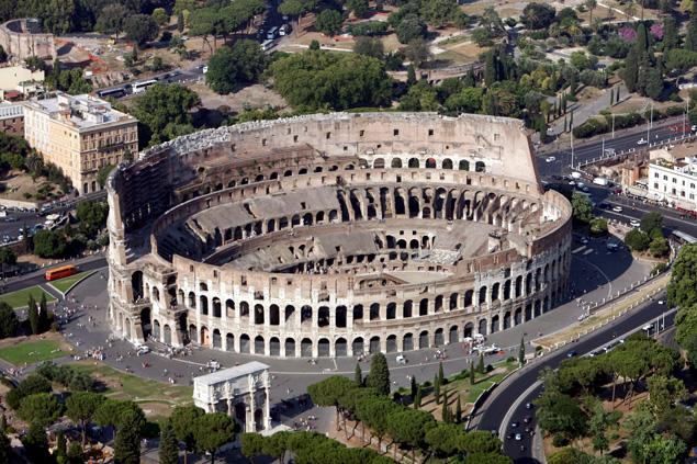 Like the Tower of Pisa, iconic Roman Colosseum leaning on one side Like the Tower of Pisa, iconic Roman Colosseum leaning on one side