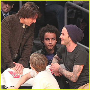 Tom Cruise and david Beckham sharing time together at a Lakers game