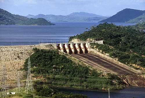 The up and side view of the Dam in Akosombo with a 24 hour ferry service on the lake The up and side view of the Dam in Akosombo with a 24 hour ferry service on the lake