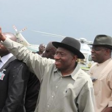 President Goodluck Jonathan responding to cheers from the crowd