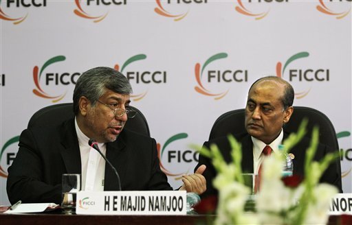 Iranian Energy Minister Majid Namjoo speaks during an interactive business meeting with Federation of Indian Chambers of Commerce and Industry members in New Delhi, India 