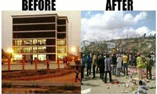 Collapsed bıilding in Accra, before and after the incident  