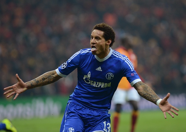 FC Schalke 04's Jermaine Jones celebrates his goal against Galatasaray during their Champions League round of 16 first leg soccer match at the TT Arena Stadium in Istanbul, Turkey, FC Schalke 04's Jermaine Jones celebrates his goal against Galatasaray during their Champions League round of 16 first leg soccer match at the TT Arena Stadium in Istanbul, Turkey,