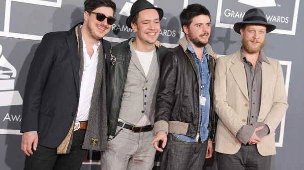 From left, Marcus Mumford, Ben Lovett, Country Winston and Ted Dwane, of musical group Mumford & Sons, arrive at the 55th annual Grammy Awards on Sunday, Feb. 10, 2013. From left, Marcus Mumford, Ben Lovett, Country Winston and Ted Dwane, of musical group Mumford & Sons, arrive at the 55th annual Grammy Awards on Sunday, Feb. 10, 2013.