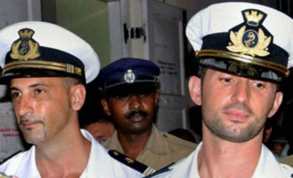 Italian marines being escorted to court by Indian policemen: File Pic
