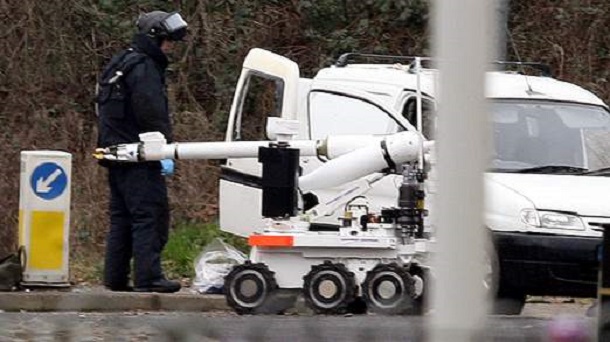 A van on the outskirts of Londonderry as police evacuated about 100 homes after they discovered a "suspicious object", reported to be three mortars, in the van. A van on the outskirts of Londonderry as police evacuated about 100 homes after they discovered a "suspicious object", reported to be three mortars, in the van.
