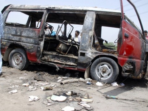 School van blaze kills 16 children in Pakistan.