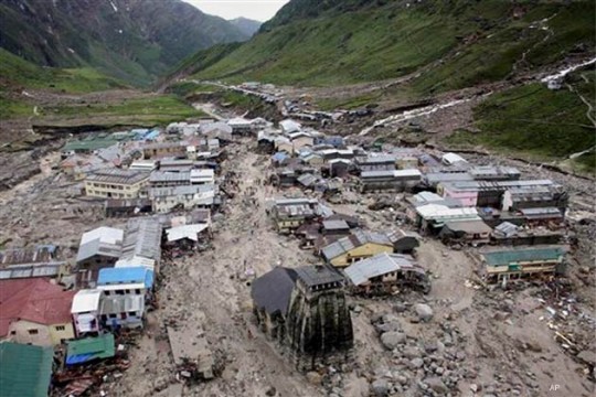 The damage caused by flash floods in Indian State. File Pic