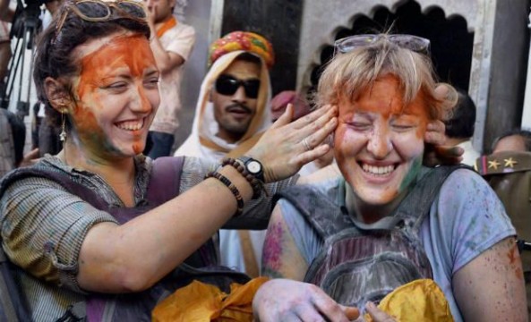 Foreign tourists enjoying in India: File Pic