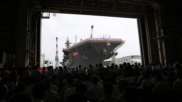 Japan Maritime Self-Defense Force's helicopter destroyer DDH183 Izumo is seen before its launching ceremony in Yokohama Japan Maritime Self-Defense Force's helicopter destroyer DDH183 Izumo is seen before its launching ceremony in Yokohama