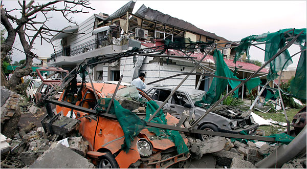 File picture of suicide bombing outside Danish embassy in Pakistan. 