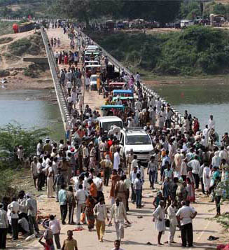 The bridge where stampede took place during Hindu festival in India. 