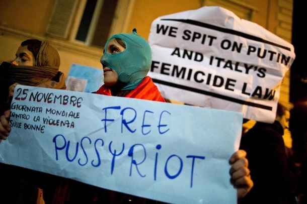 Protest in support of Pussy Riot as Russian President Vladimir Putin Protest in support of Pussy Riot as Russian President Vladimir Putin