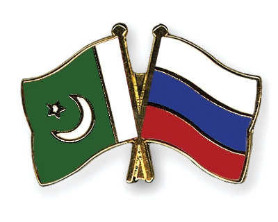 Flags of Pakistan and Russia.