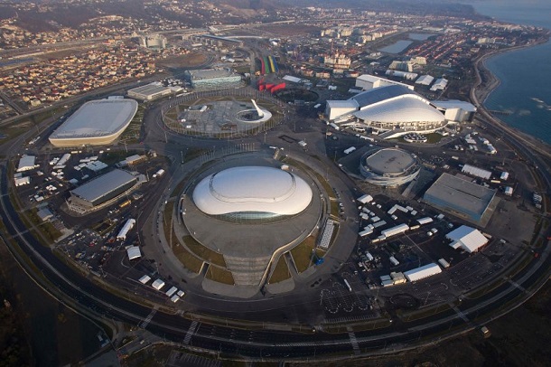 An aerial view from a helicopter shows the Olympic Park under construction in the Adler district of the Black Sea resort city of Sochi An aerial view from a helicopter shows the Olympic Park under construction in the Adler district of the Black Sea resort city of Sochi
