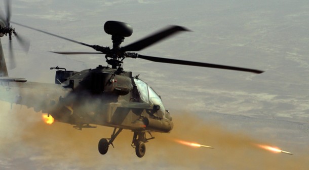 Helicopter gunship in action: File Pic