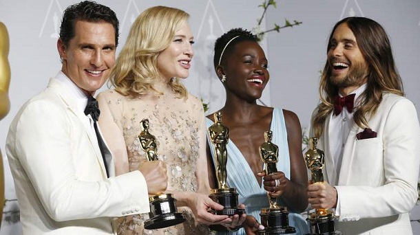 Best actor winner Matthew McConaughey, best actress winner Cate Blanchett, best supporting actress winner Lupita Nyong'o and best supporting actor winner Jared Leto pose with their Oscars at the 86th Academy Awards in Hollywood Best actor winner Matthew McConaughey, best actress winner Cate Blanchett, best supporting actress winner Lupita Nyong'o and best supporting actor winner Jared Leto pose with their Oscars at the 86th Academy Awards in Hollywood