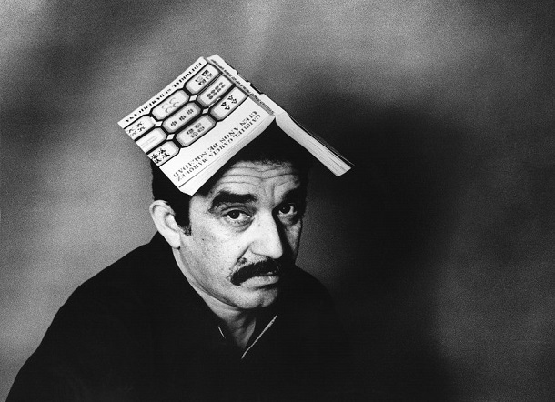 Gabriel Garcia Marquez with Book on Head Gabriel Garcia Marquez with Book on Head