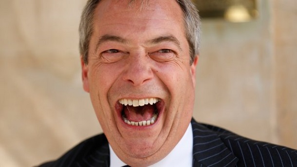 UK Independence Party (UKIP) leader Nigel Farage reacts during a media interview outside the Marquis of Granby, Westminster in central London