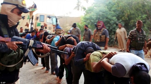 ISIS militants holding captured Iraqi soldiers. File Pic