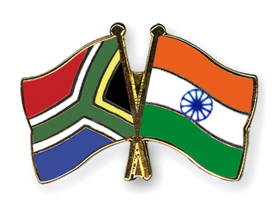 Flags of South Africa and India. 