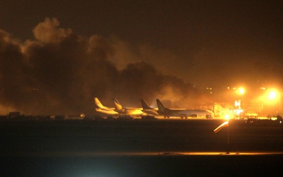 Flames rising from Karachi airport during terrorist attack. File Pic