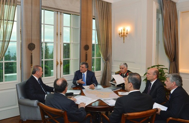 Turkey's President Abdullah Gul, Prime Minister Tayyip Erdogan and officials meet at the Presidential Palace in Ankara Turkey's President Abdullah Gul, Prime Minister Tayyip Erdogan and officials meet at the Presidential Palace in Ankara