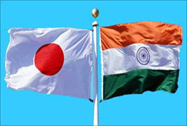 Flags of Japan and India.