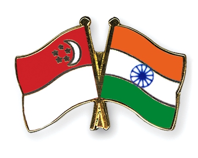 Flags of Singapore and India. 