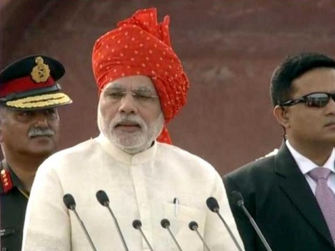 Indian PM Narendra Modi delivering speech on Independence Day.