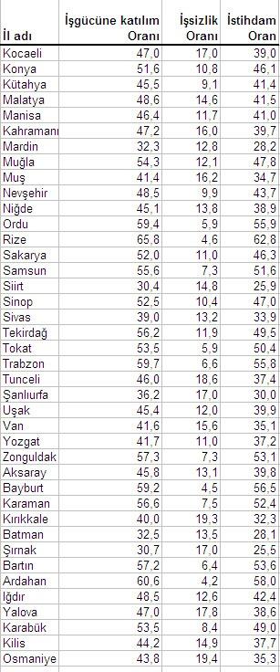 illere gore issizlik