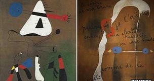Joan Miro 'Painting-Poem (sağda) 27 Mil. dolara alıcı buldu, Peinture (solda) ise 10 milyon dolarlık fiyatıyla elde kaldı