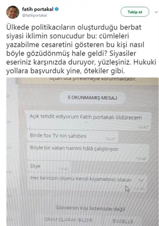 fatih portakal tehdit